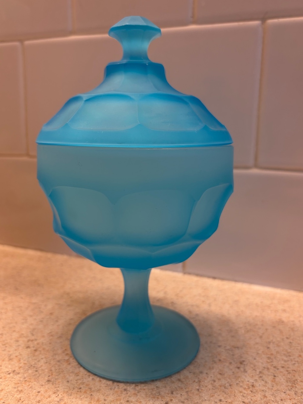 Westmoreland Blue satin/frosted milk glass finish covered Compote